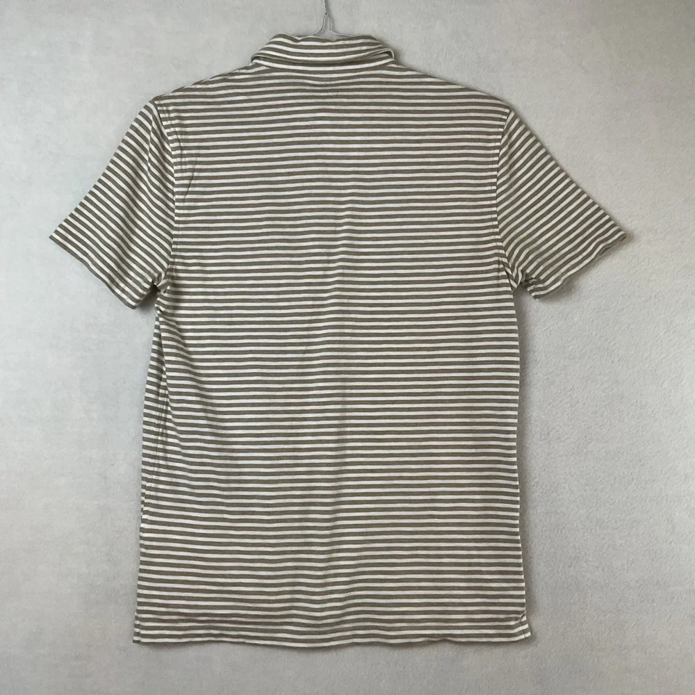 J Crew Mens Slub Cotton Striped Polo Shirt Tan White Short Sleeve Size M